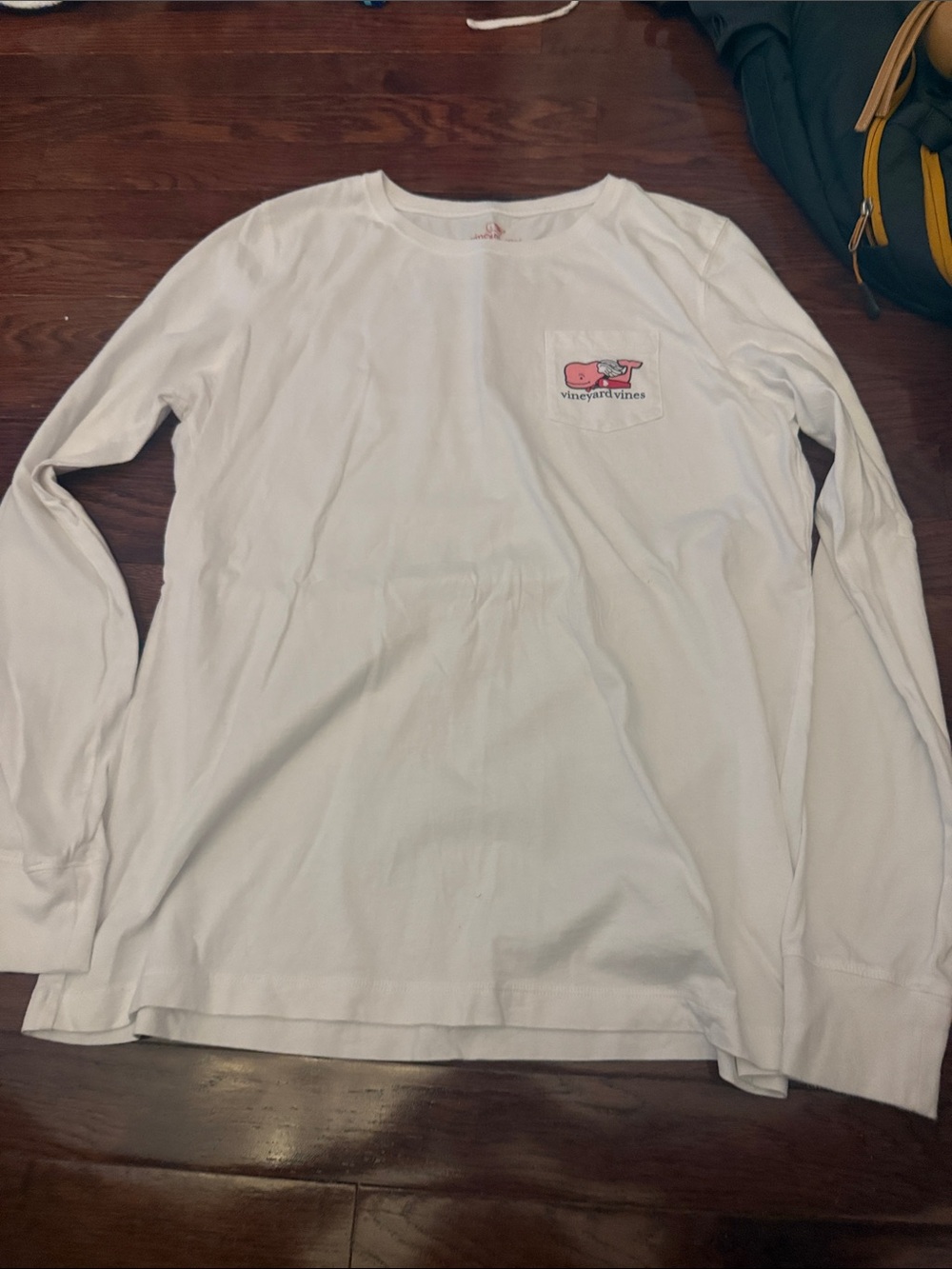 Vineyard Vines White Long-Sleeve Pocket Tee with Pink Whale Logo